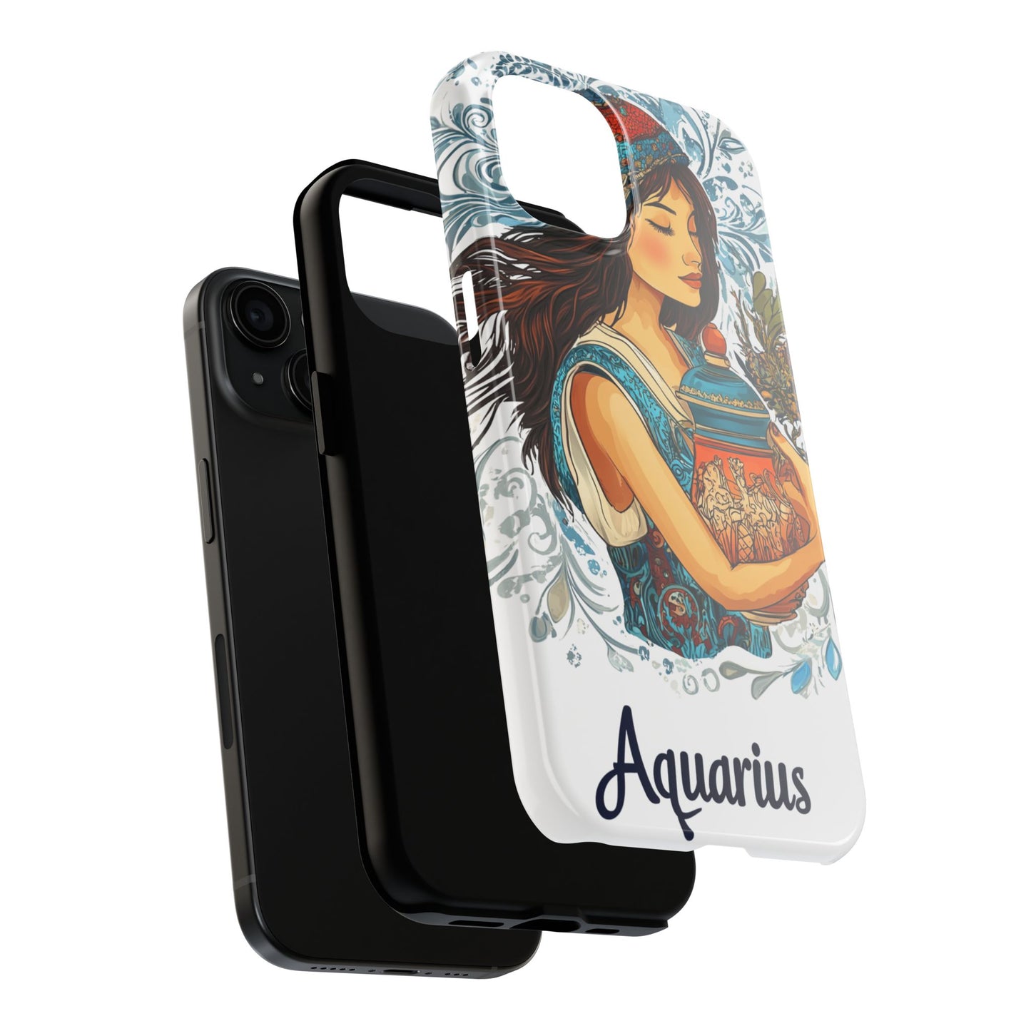 Aquarius Zodiac Phone Case – Impact-Resistant, Polycarbonate Shell, TPU Lining, Wireless Charging Compatible, Glossy Finish, Shockproof Design