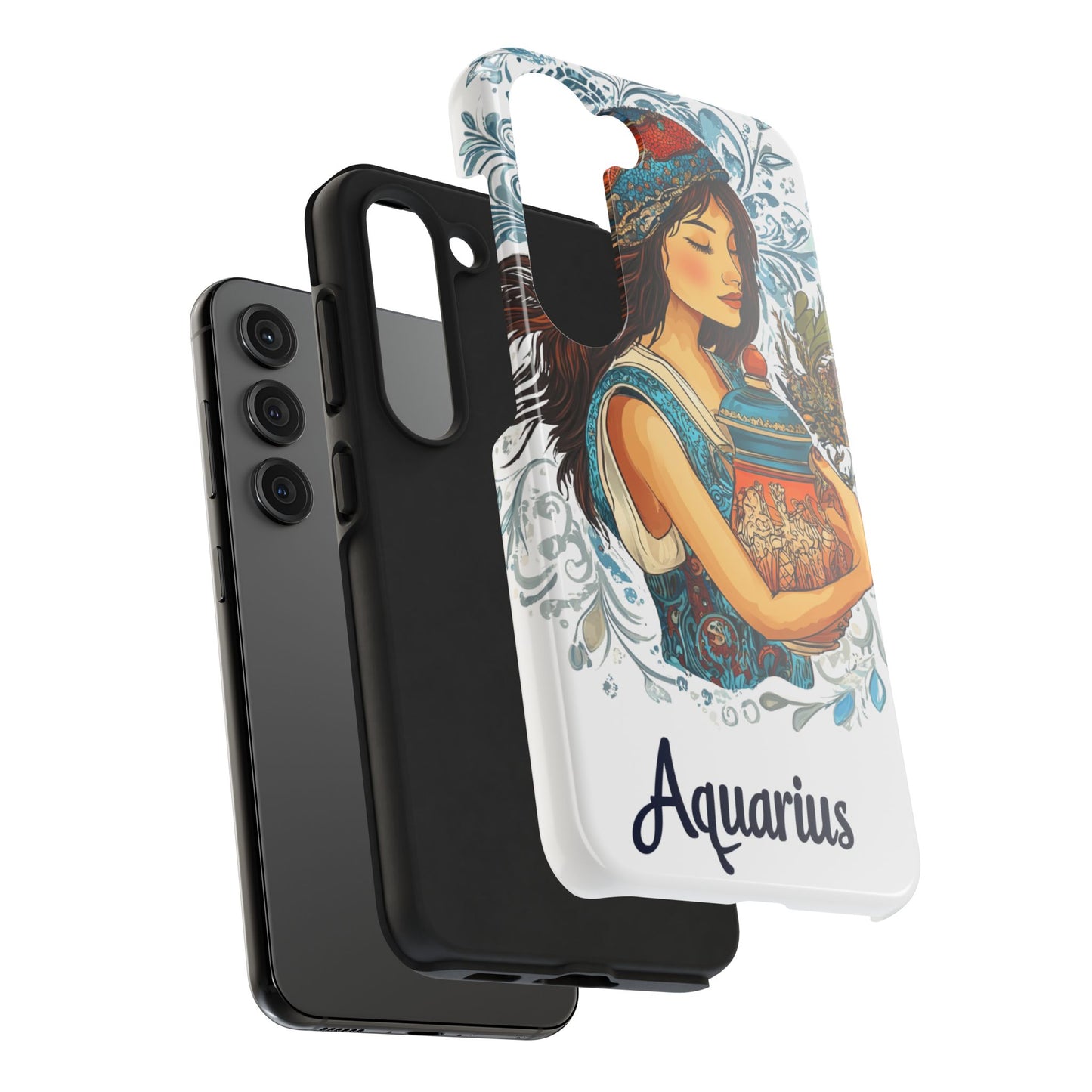 Aquarius Zodiac Phone Case – Impact-Resistant, Polycarbonate Shell, TPU Lining, Wireless Charging Compatible, Glossy Finish, Shockproof Design