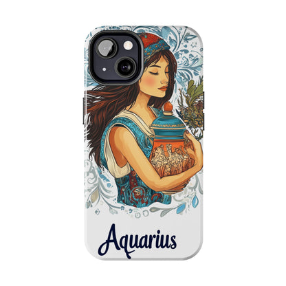 Aquarius Zodiac Phone Case – Impact-Resistant, Polycarbonate Shell, TPU Lining, Wireless Charging Compatible, Glossy Finish, Shockproof Design