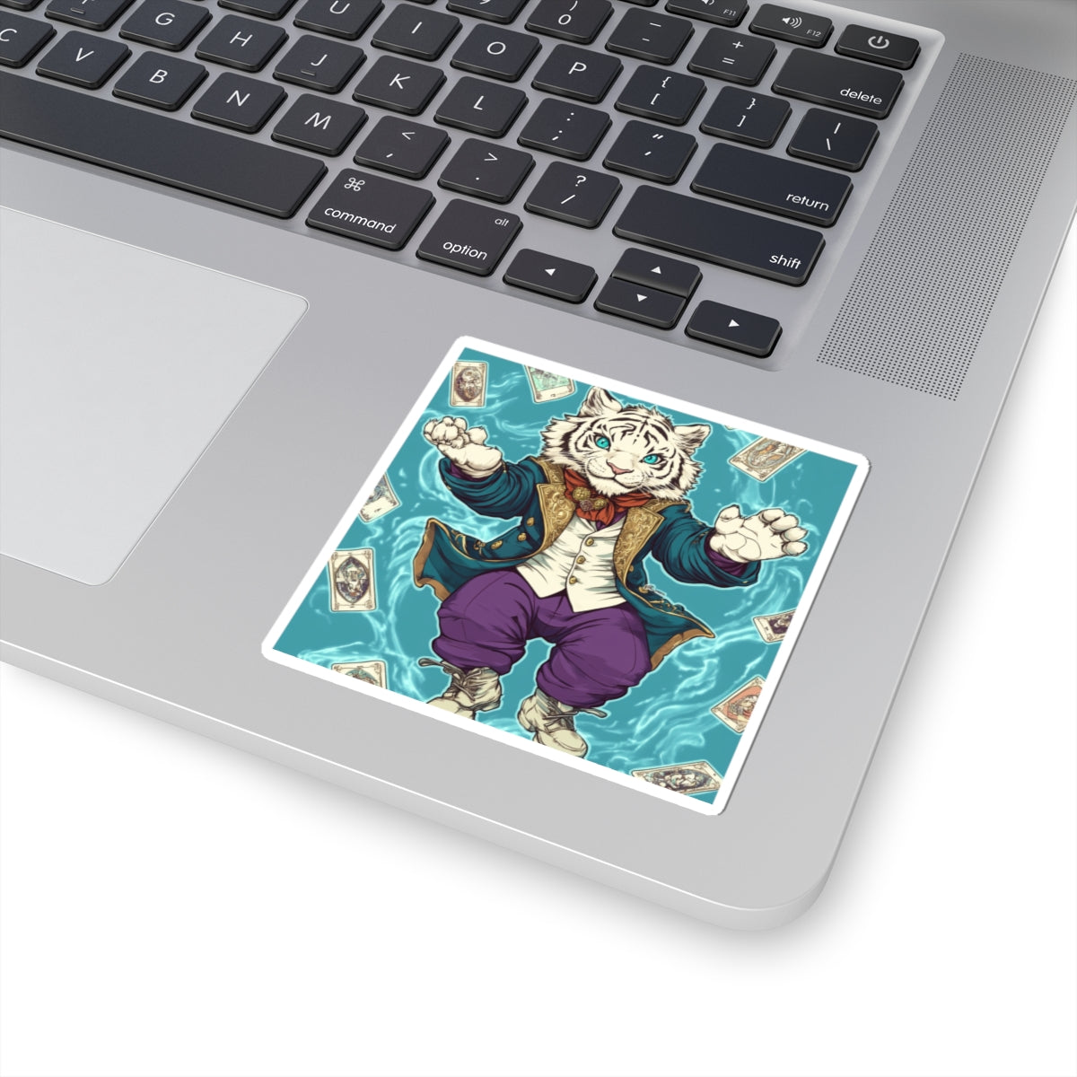 White Tiger with Floating Tarot Cards Vinyl Sticker – Durable, Easy to Apply, Perfect for Indoor Decor – 100% Vinyl, No Bubble, Non-Waterproof