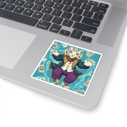 White Tiger with Floating Tarot Cards Vinyl Sticker – Durable, Easy to Apply, Perfect for Indoor Decor – 100% Vinyl, No Bubble, Non-Waterproof