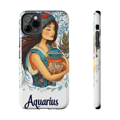 Aquarius Zodiac Phone Case – Impact-Resistant, Polycarbonate Shell, TPU Lining, Wireless Charging Compatible, Glossy Finish, Shockproof Design