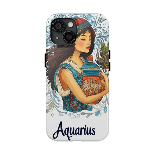 Aquarius Zodiac Phone Case – Impact-Resistant, Polycarbonate Shell, TPU Lining, Wireless Charging Compatible, Glossy Finish, Shockproof Design