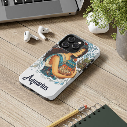 Aquarius Zodiac Phone Case – Impact-Resistant, Polycarbonate Shell, TPU Lining, Wireless Charging Compatible, Glossy Finish, Shockproof Design