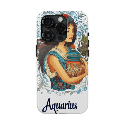 Aquarius Zodiac Phone Case – Impact-Resistant, Polycarbonate Shell, TPU Lining, Wireless Charging Compatible, Glossy Finish, Shockproof Design