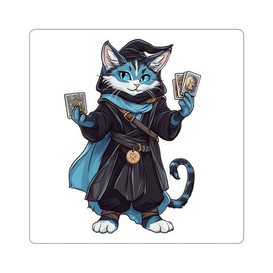 Calico Cat Wizard Tarot Cards Sticker – Goblin-Core| 100% Durable Vinyl | Glossy Finish | 4 Sizes| Indoor Decor| White & Transparent Options