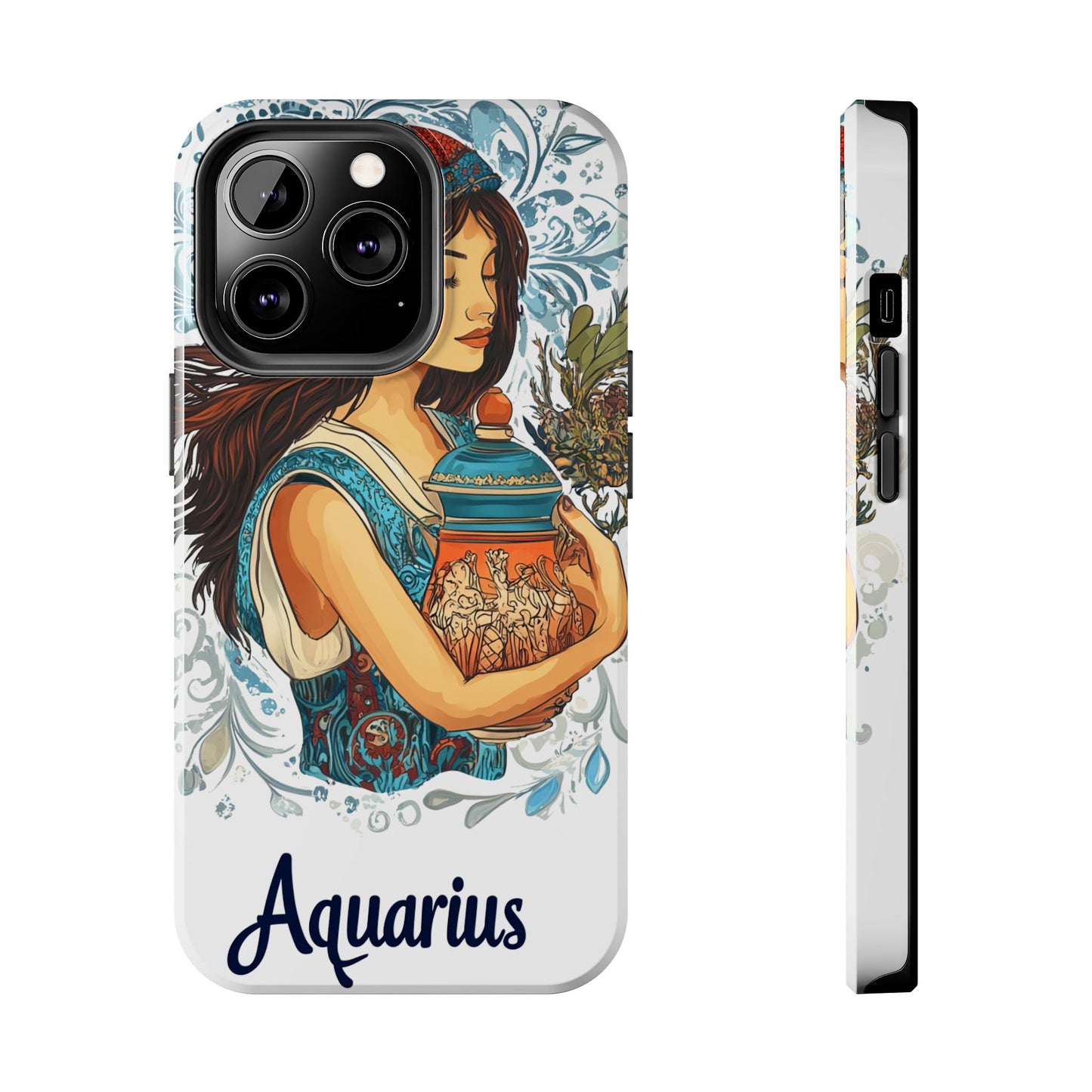 Aquarius Zodiac Phone Case – Impact-Resistant, Polycarbonate Shell, TPU Lining, Wireless Charging Compatible, Glossy Finish, Shockproof Design