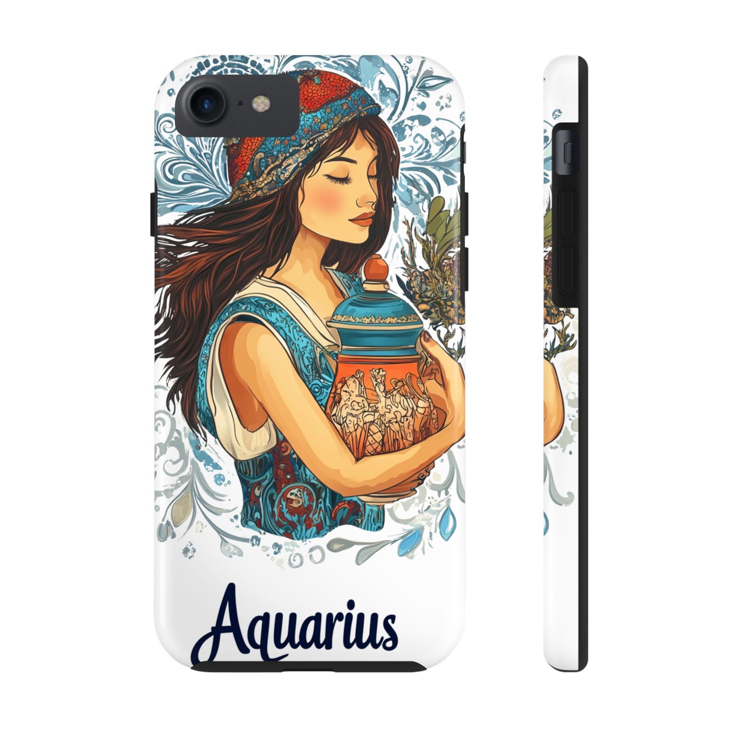 Aquarius Zodiac Phone Case – Impact-Resistant, Polycarbonate Shell, TPU Lining, Wireless Charging Compatible, Glossy Finish, Shockproof Design