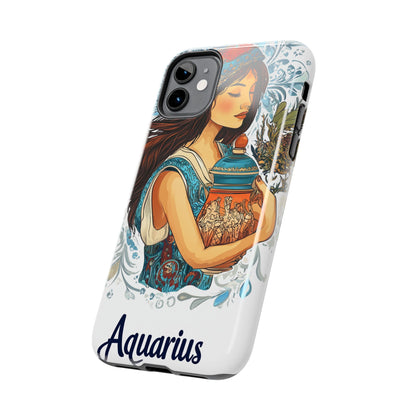 Aquarius Zodiac Phone Case – Impact-Resistant, Polycarbonate Shell, TPU Lining, Wireless Charging Compatible, Glossy Finish, Shockproof Design