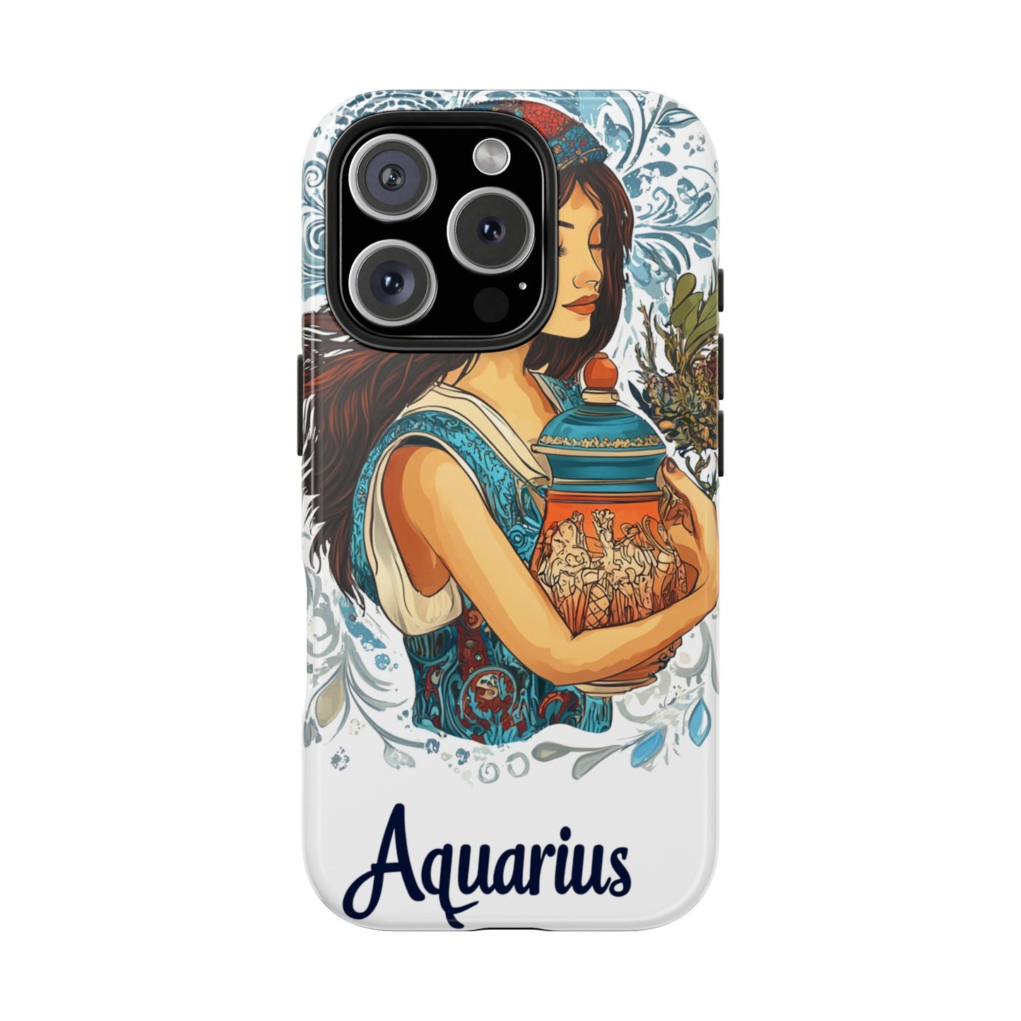 Aquarius Zodiac Phone Case – Impact-Resistant, Polycarbonate Shell, TPU Lining, Wireless Charging Compatible, Glossy Finish, Shockproof Design