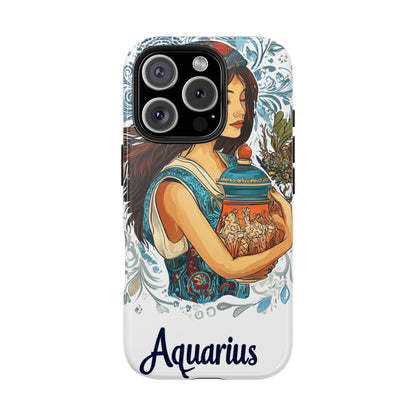 Aquarius Zodiac Phone Case – Impact-Resistant, Polycarbonate Shell, TPU Lining, Wireless Charging Compatible, Glossy Finish, Shockproof Design