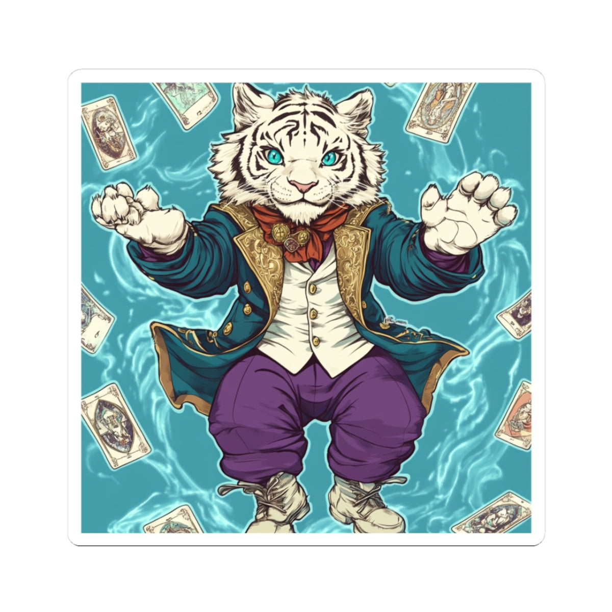 White Tiger with Floating Tarot Cards Vinyl Sticker – Durable, Easy to Apply, Perfect for Indoor Decor – 100% Vinyl, No Bubble, Non-Waterproof