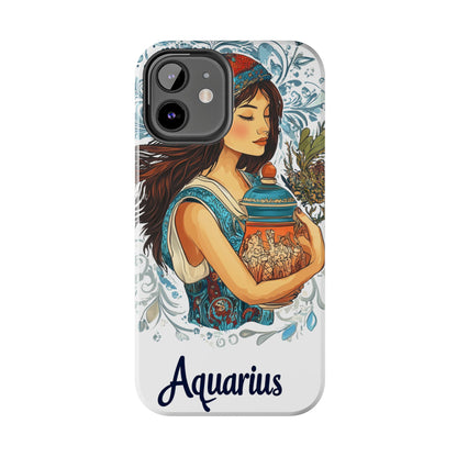 Aquarius Zodiac Phone Case – Impact-Resistant, Polycarbonate Shell, TPU Lining, Wireless Charging Compatible, Glossy Finish, Shockproof Design