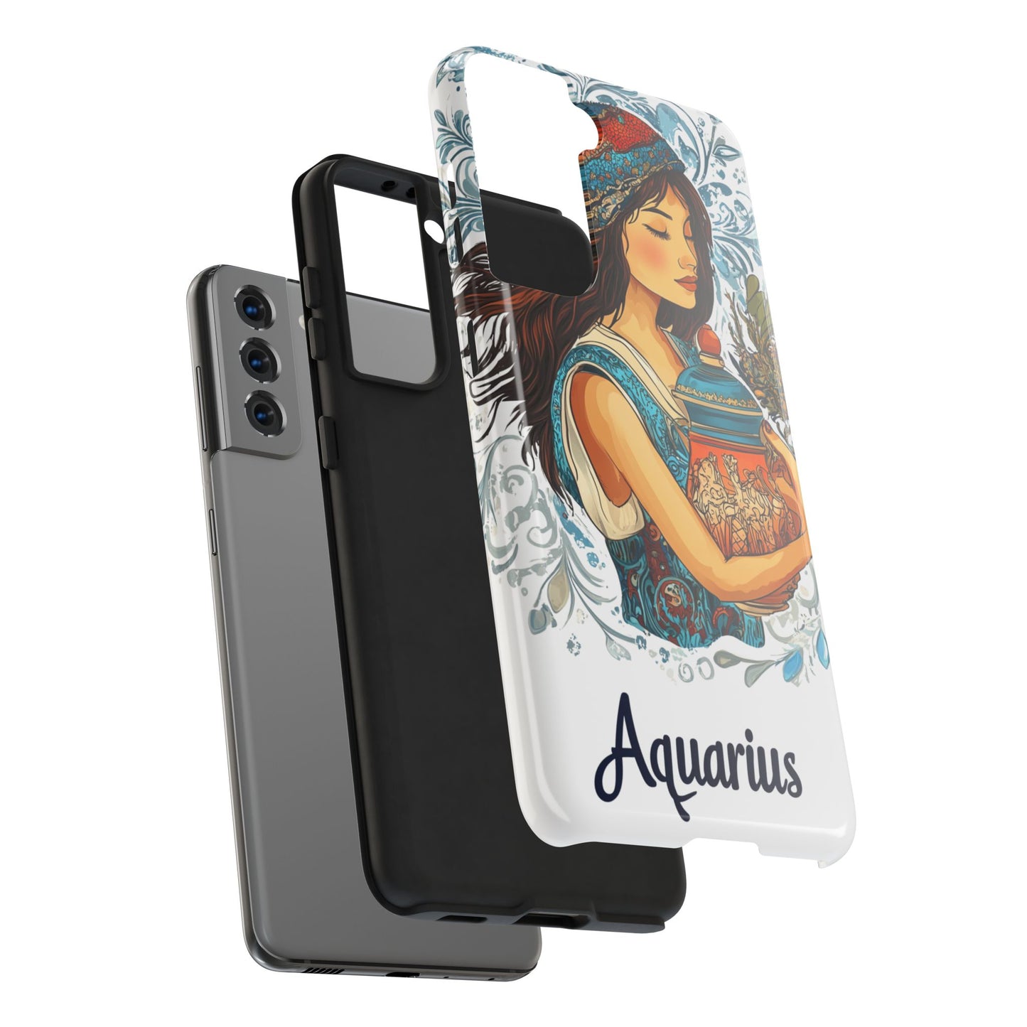 Aquarius Zodiac Phone Case – Impact-Resistant, Polycarbonate Shell, TPU Lining, Wireless Charging Compatible, Glossy Finish, Shockproof Design
