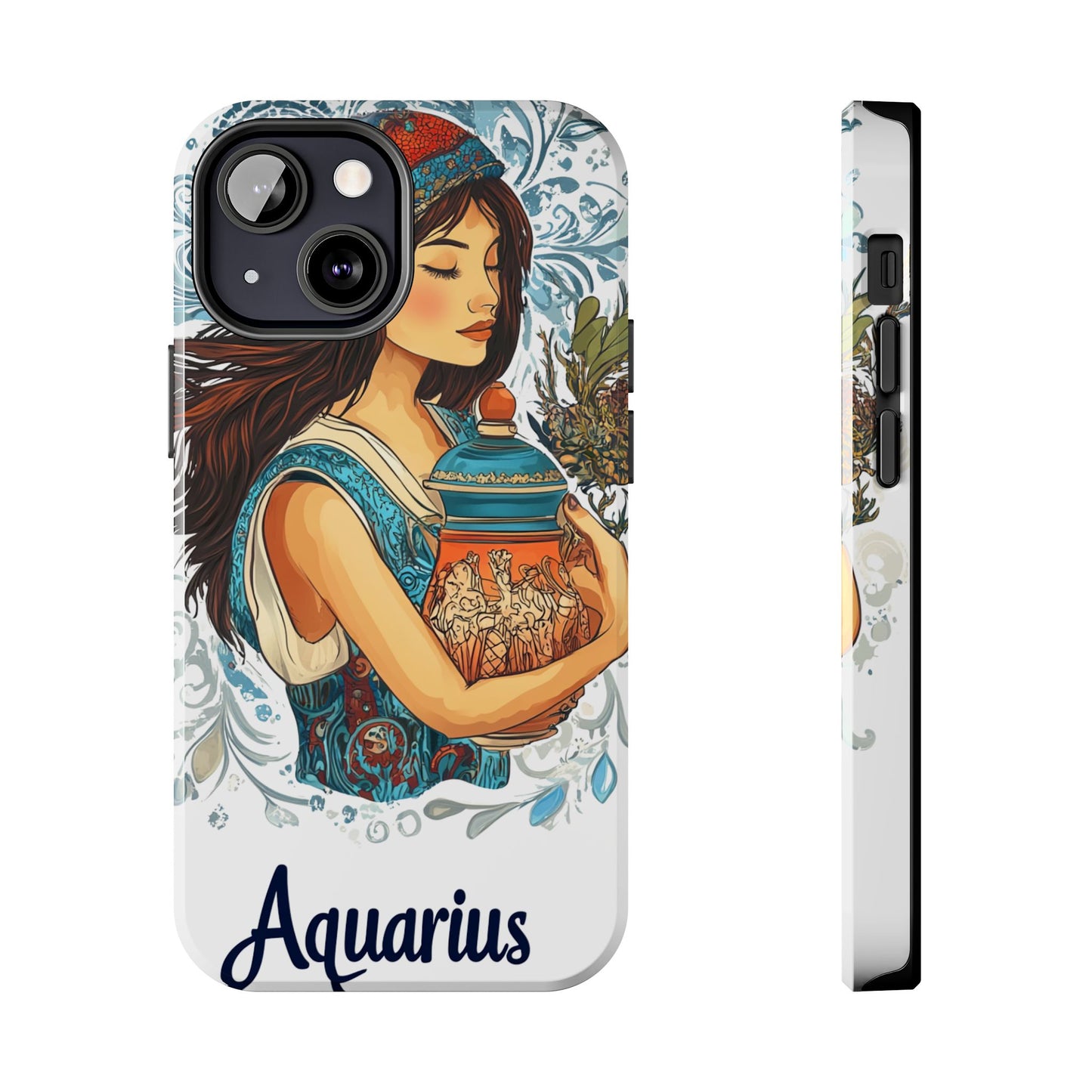 Aquarius Zodiac Phone Case – Impact-Resistant, Polycarbonate Shell, TPU Lining, Wireless Charging Compatible, Glossy Finish, Shockproof Design