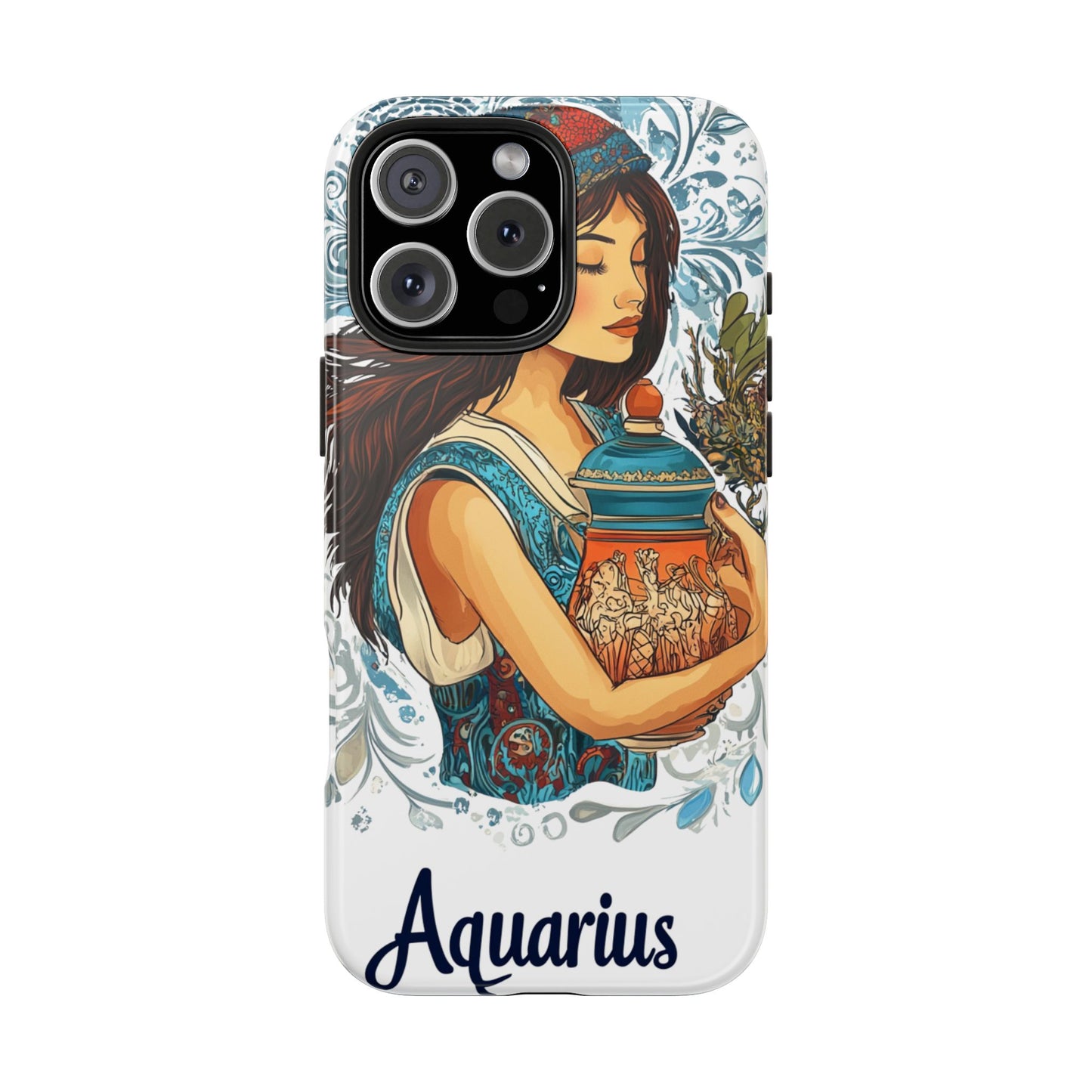 Aquarius Zodiac Phone Case – Impact-Resistant, Polycarbonate Shell, TPU Lining, Wireless Charging Compatible, Glossy Finish, Shockproof Design