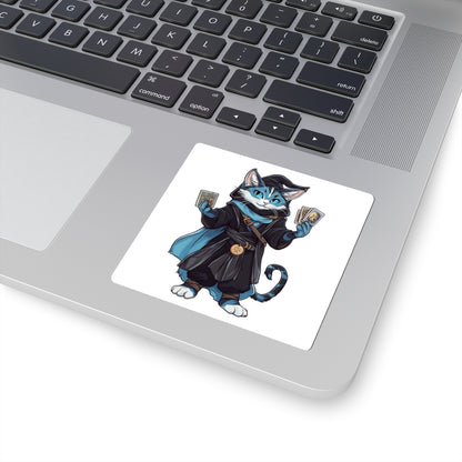 Calico Cat Wizard Tarot Cards Sticker – Goblin-Core| 100% Durable Vinyl | Glossy Finish | 4 Sizes| Indoor Decor| White & Transparent Options