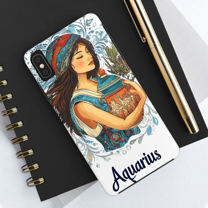 Aquarius Zodiac Phone Case – Impact-Resistant, Polycarbonate Shell, TPU Lining, Wireless Charging Compatible, Glossy Finish, Shockproof Design